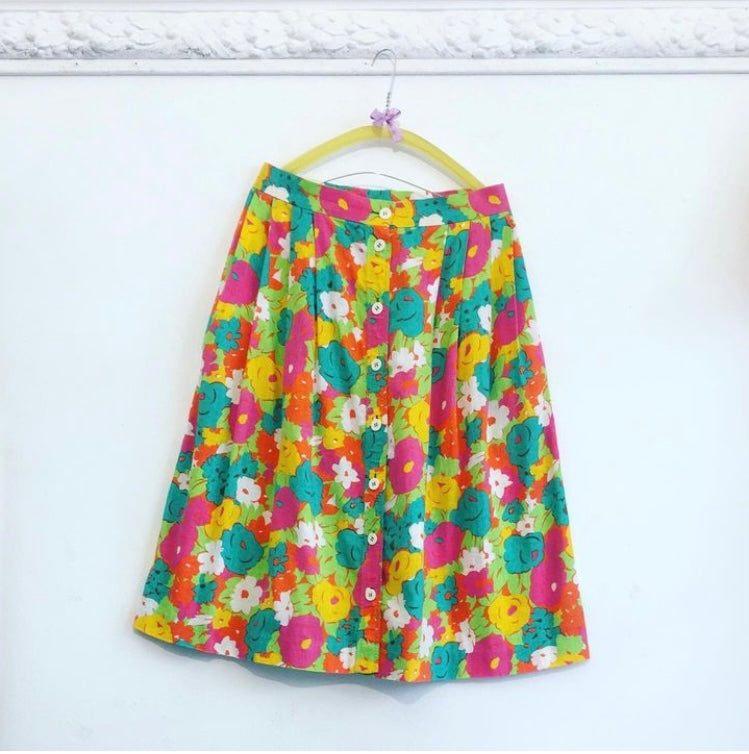 Gonna 80s cotone flower Alice In Vintage