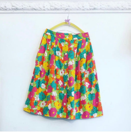Gonna 80s cotone flower Alice In Vintage