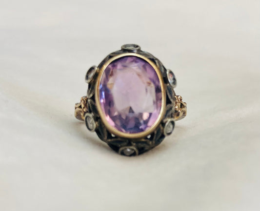 Anello oro 14 kt e ametista Alice In Vintage