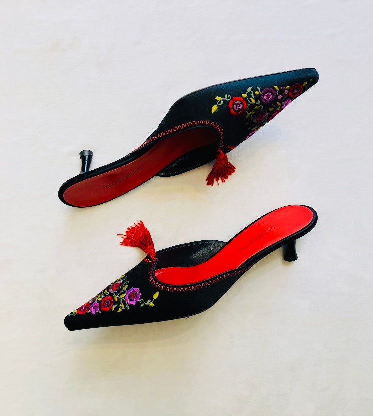 Sabot 90s ricamo flower Alice In Vintage
