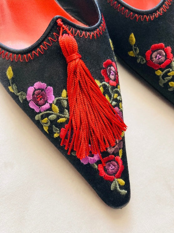 Sabot 90s ricamo flower Alice In Vintage
