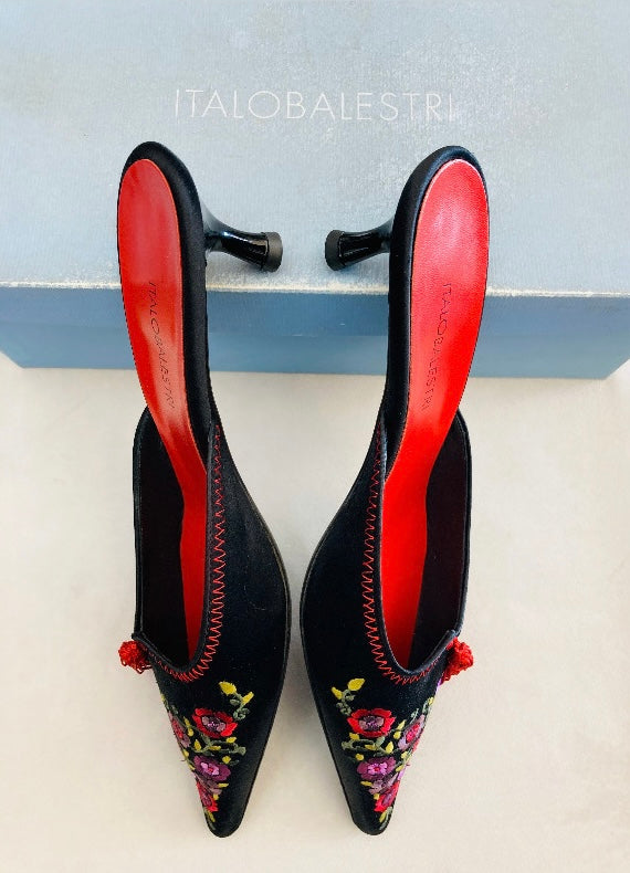 Sabot 90s ricamo flower Alice In Vintage