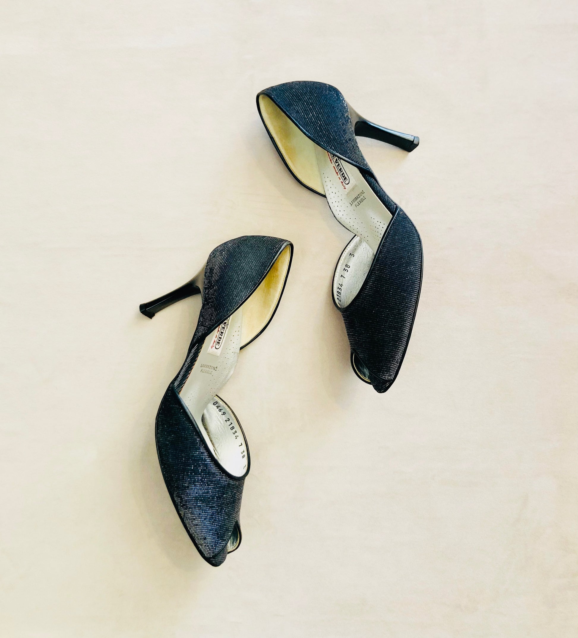 Open toe lamé 80s Alice In Vintage