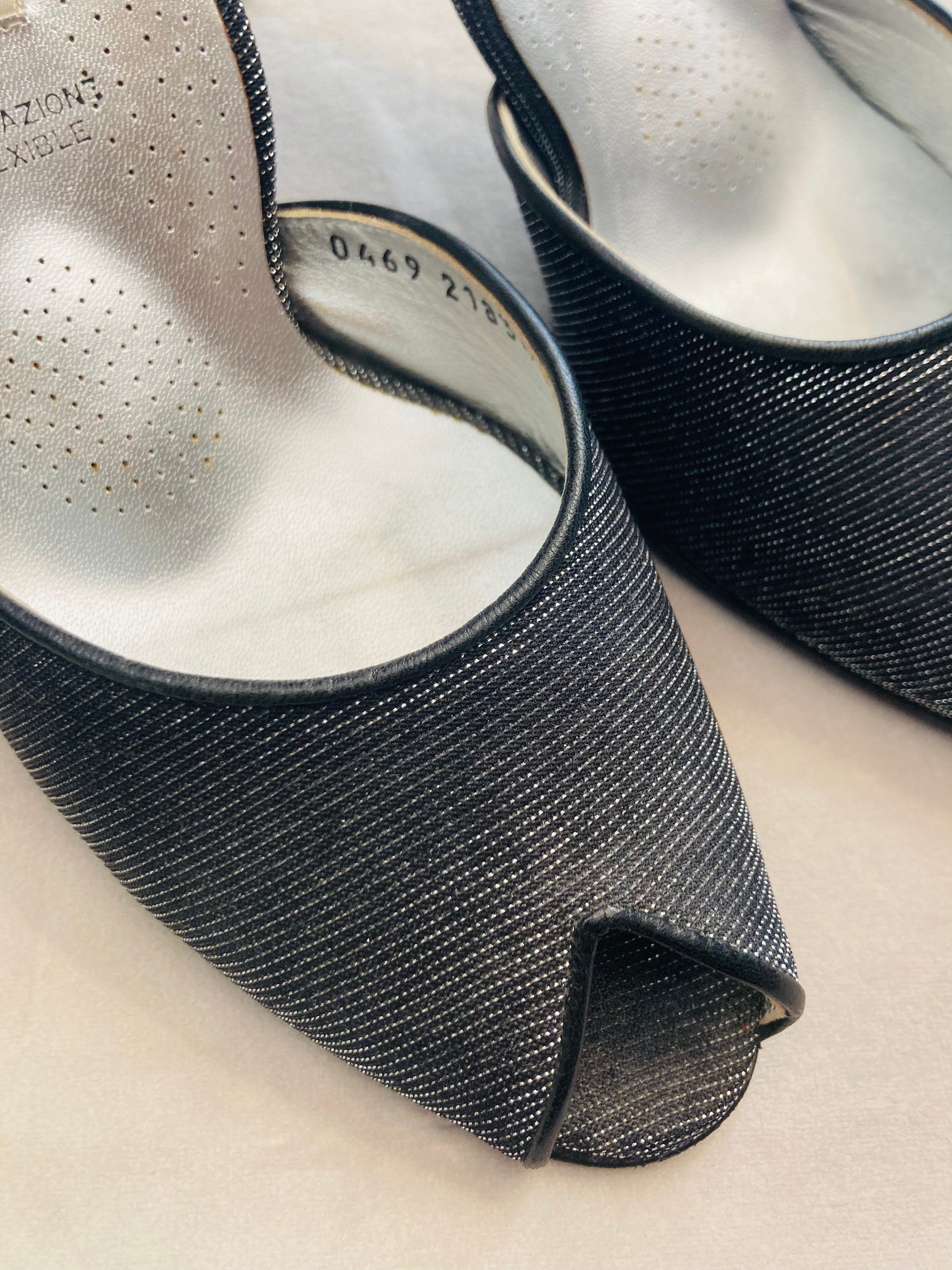 Open toe lamé 80s Alice In Vintage