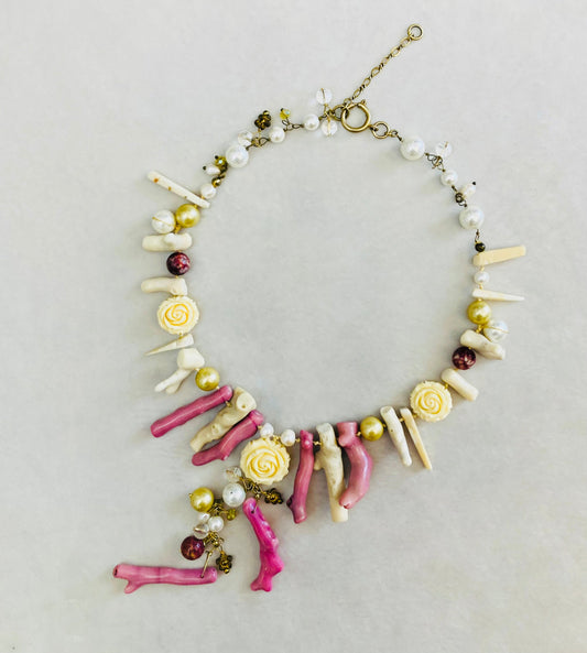 Collana corallo bambù perle Alice In Vintage