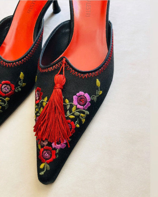 Sabot 90s ricamo flower Alice In Vintage